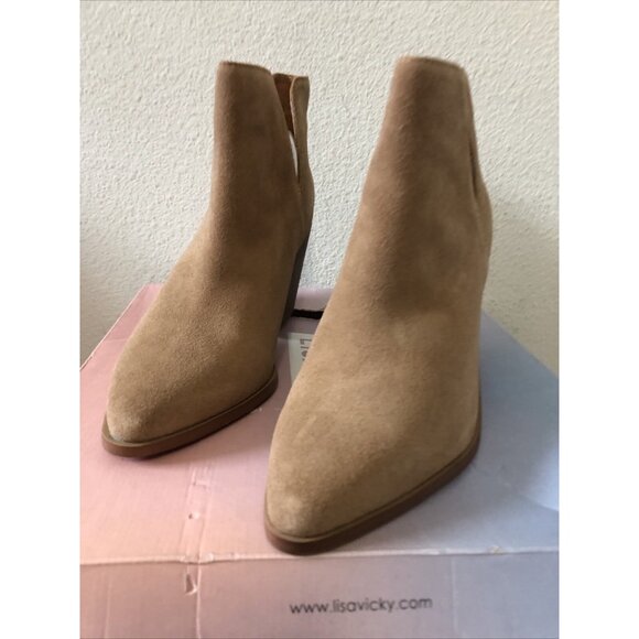 Lisa Vicky KICKY-V Saddle Split Suede Heel Booties Size 8 - Picture 2 of 6